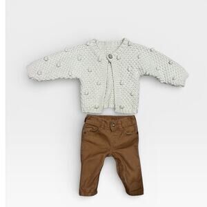 Baby Unisex Knit Cardigan & Khaki Pants Bundle Outfit 3-6 months